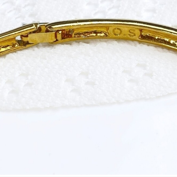 Bright Gold Plated Minimalist Crystal Hinged Bangle Bracelet - Picture 5 of 7